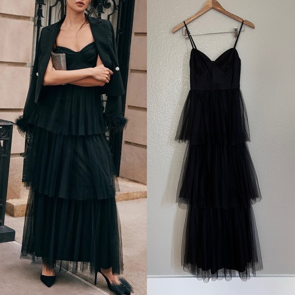 NWOT Amazing Black Tulle Sleeveless Bustier Maxi Dress